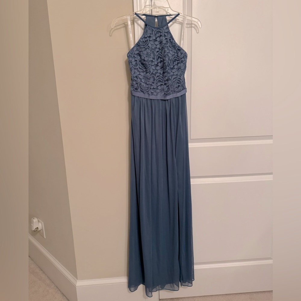 Steel-blue Formal, Floor-length Gown